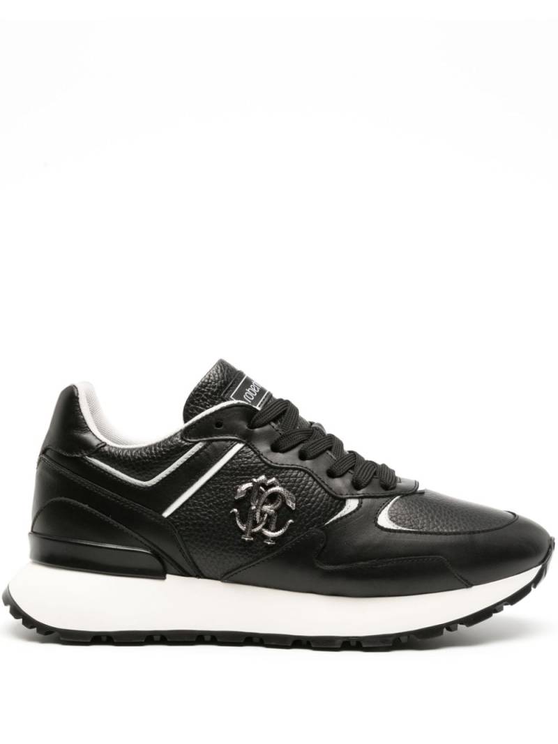 Roberto Cavalli Mirror Snake-embellished leather sneakers - Black von Roberto Cavalli