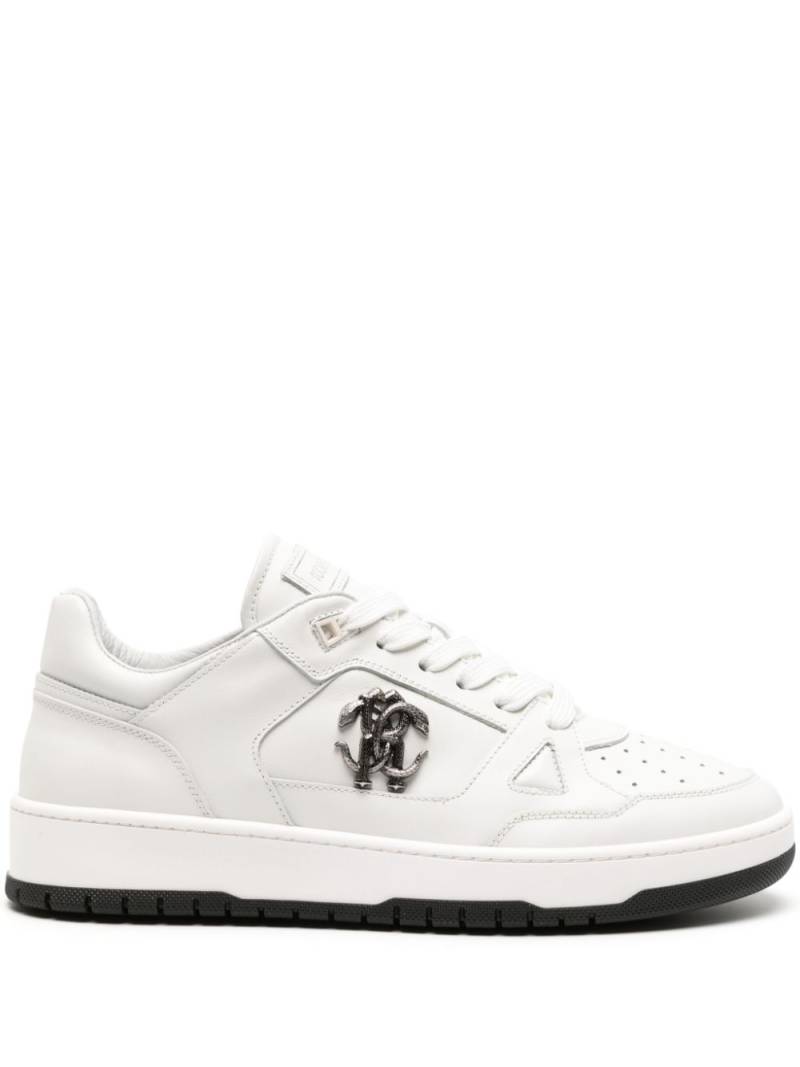 Roberto Cavalli Mirror Snake-embellished leather sneakers - White von Roberto Cavalli