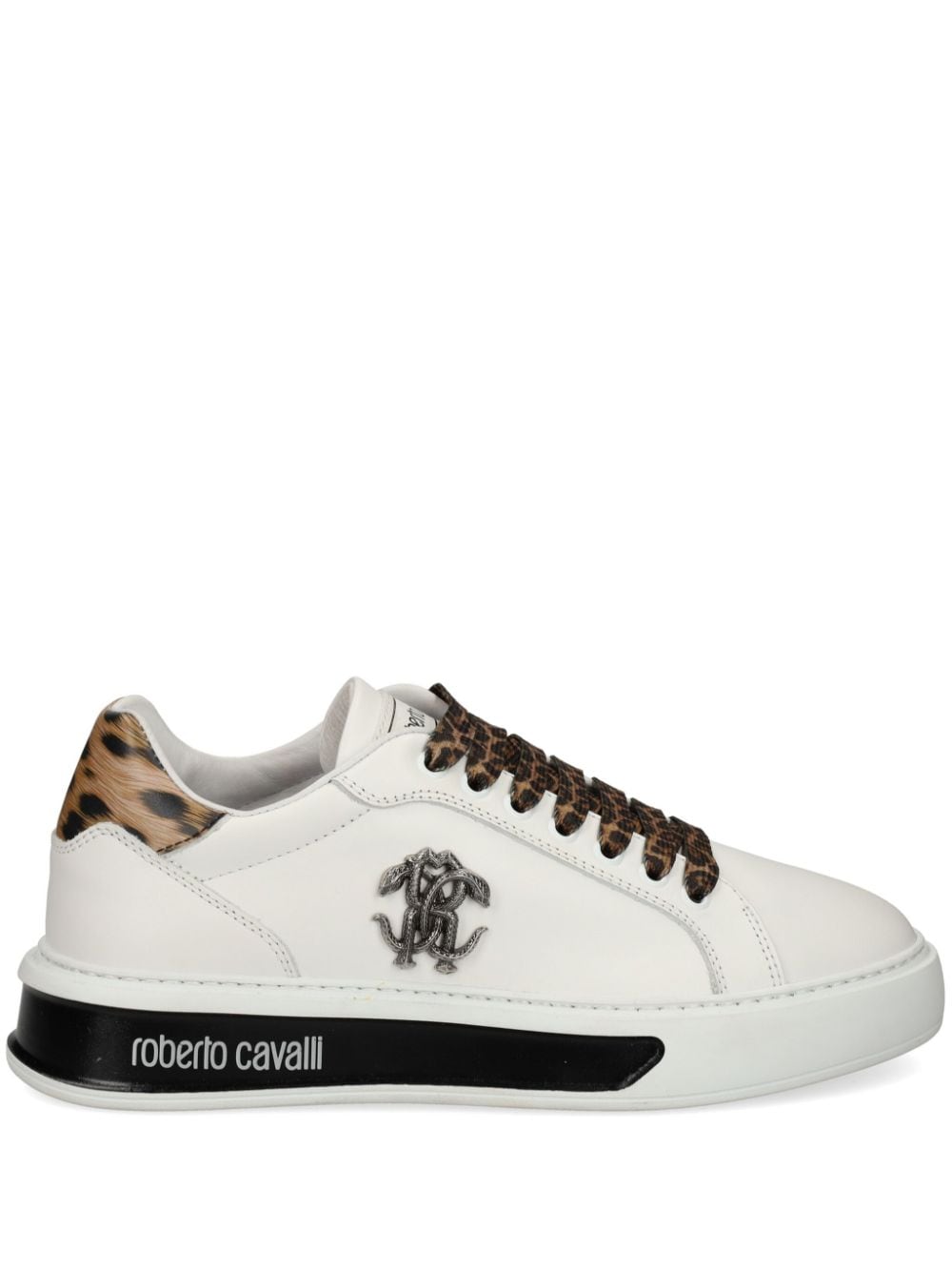 Roberto Cavalli Mirror Snake-plaque leather sneakers - White von Roberto Cavalli