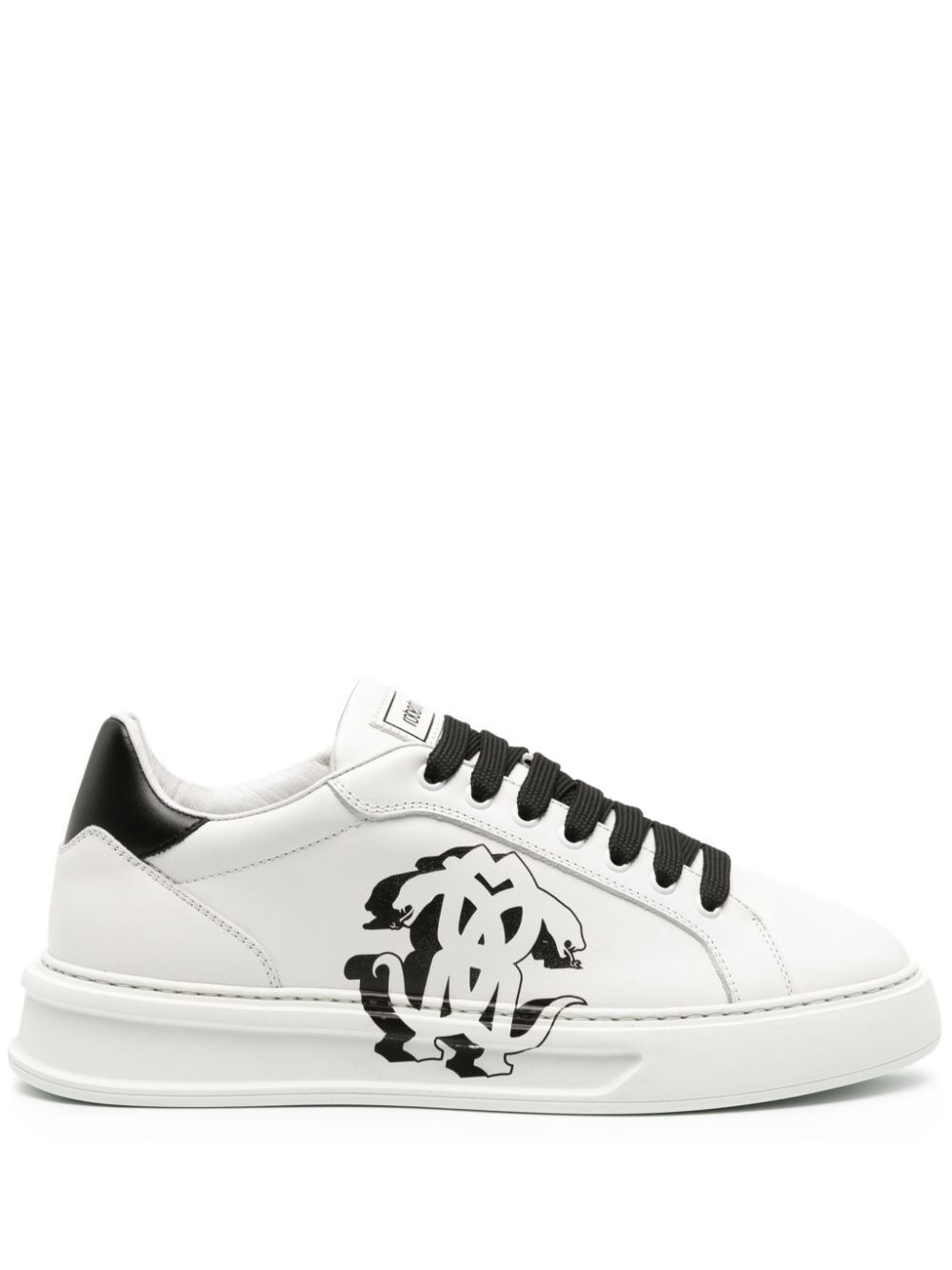 Roberto Cavalli Mirror Snake-print leather sneakers - White von Roberto Cavalli