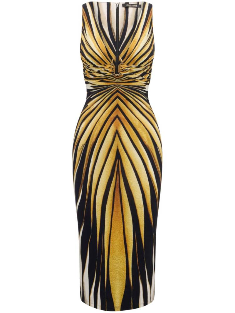 Roberto Cavalli Ray of Gold print midi dress von Roberto Cavalli