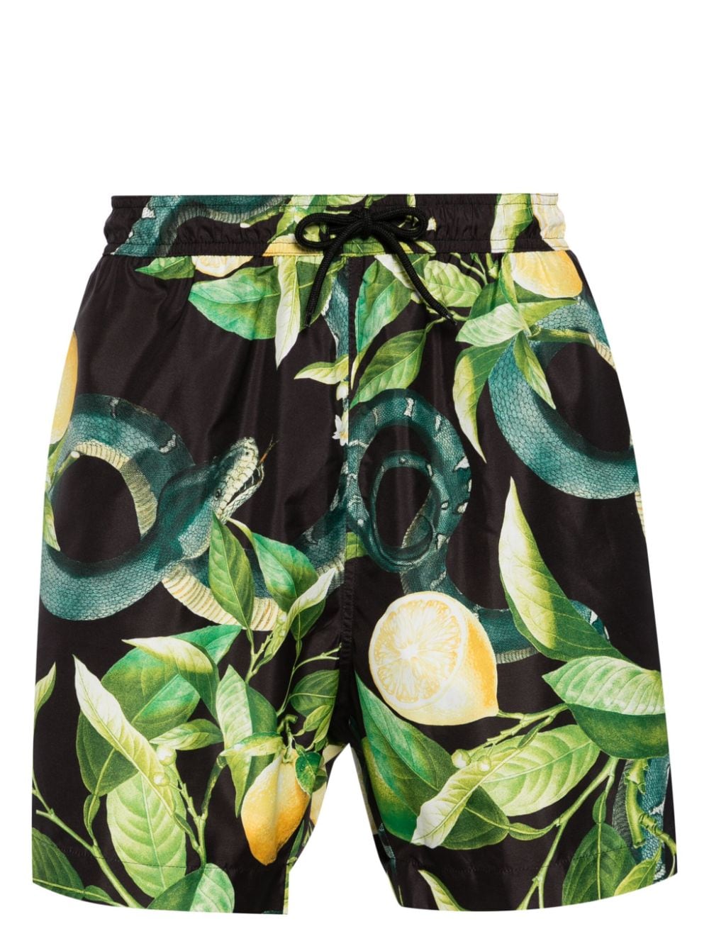 Roberto Cavalli Tiger Tooth-detailed lemon-print swim shorts - Black von Roberto Cavalli