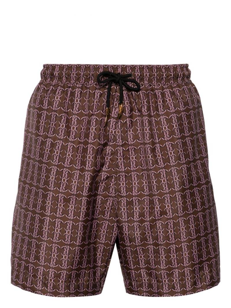 Roberto Cavalli Tiger Tooth-detailed logo-print swim shorts - Brown von Roberto Cavalli