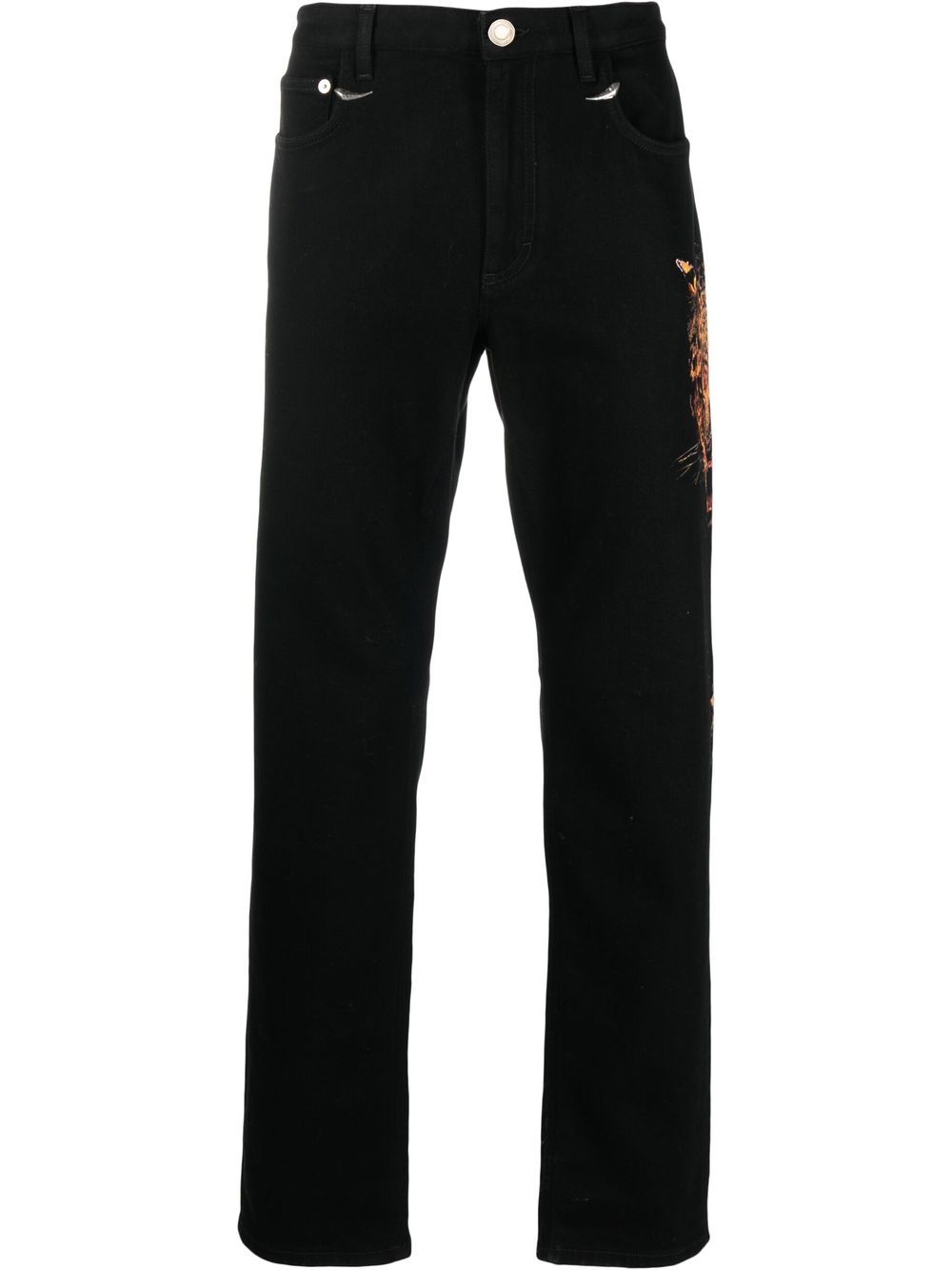 Roberto Cavalli Tiger-print slim-cut denim jeans - Black von Roberto Cavalli