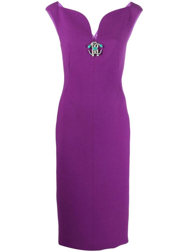 Roberto Cavalli V-neck pencil midi dress - Purple von Roberto Cavalli