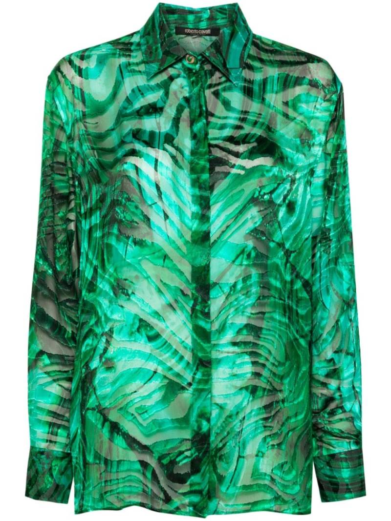 Roberto Cavalli abstract-print devoré shirt - Green von Roberto Cavalli