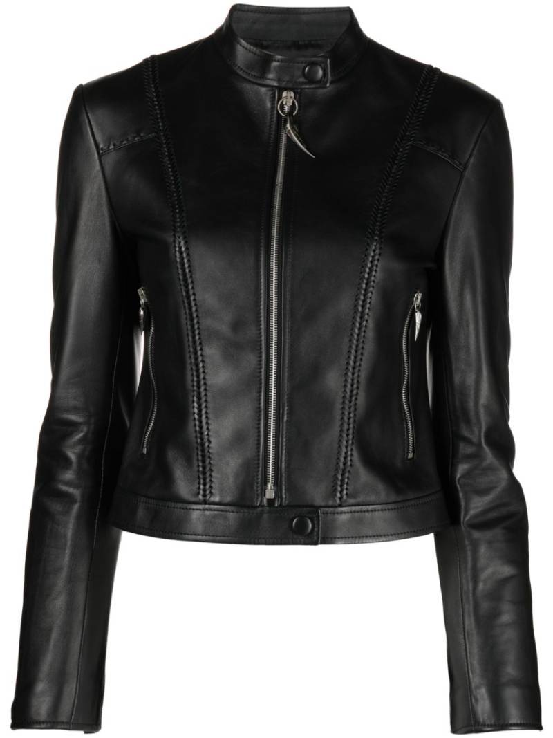 Roberto Cavalli band collar leather jacket - Black von Roberto Cavalli