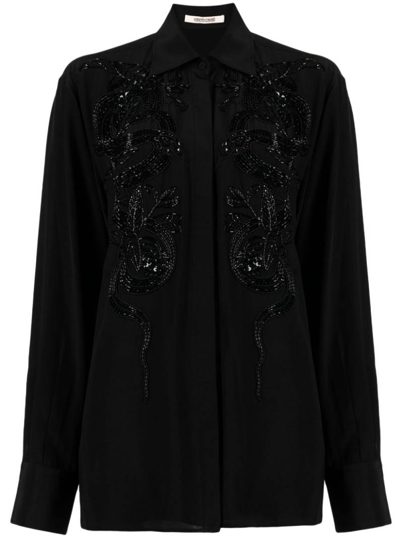 Roberto Cavalli bead-embellished appliqué viscose shirt - Black von Roberto Cavalli