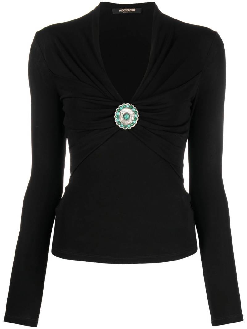 Roberto Cavalli beaded V-neck top - Black von Roberto Cavalli