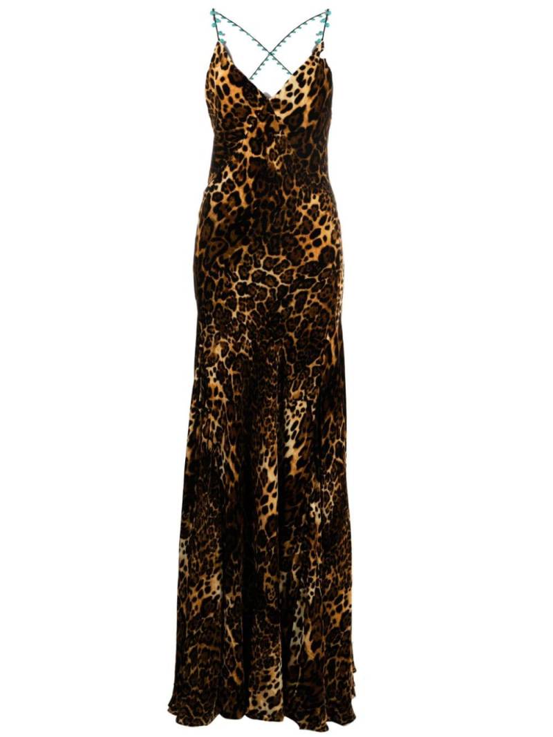 Roberto Cavalli crisscross back leopard print maxi dress - Neutrals von Roberto Cavalli