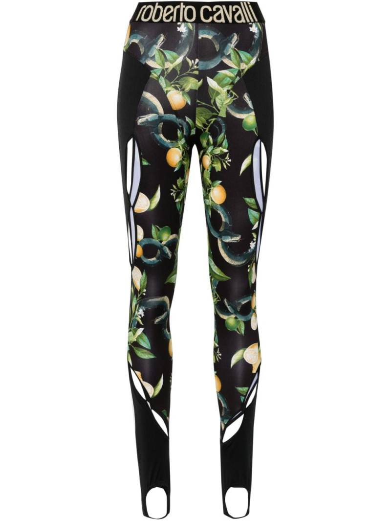 Roberto Cavalli cut-out detailed lemon-print leggings - Black von Roberto Cavalli