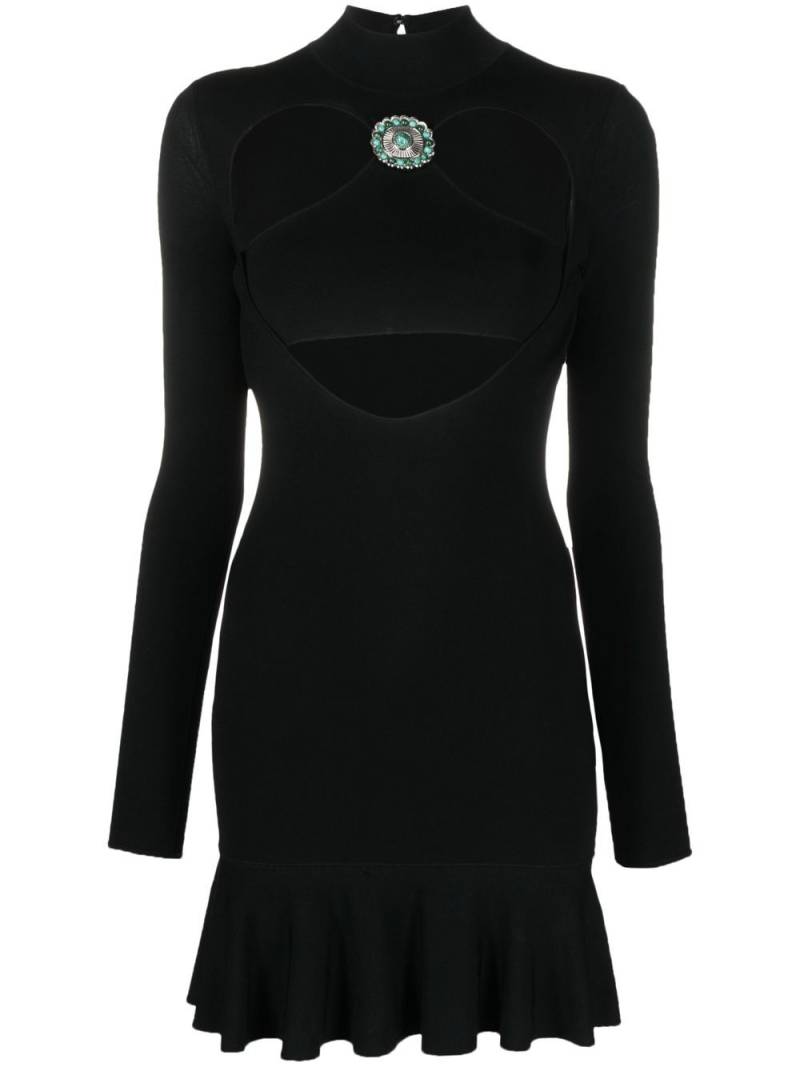 Roberto Cavalli cut-out ruffled-hem mini dress - Black von Roberto Cavalli