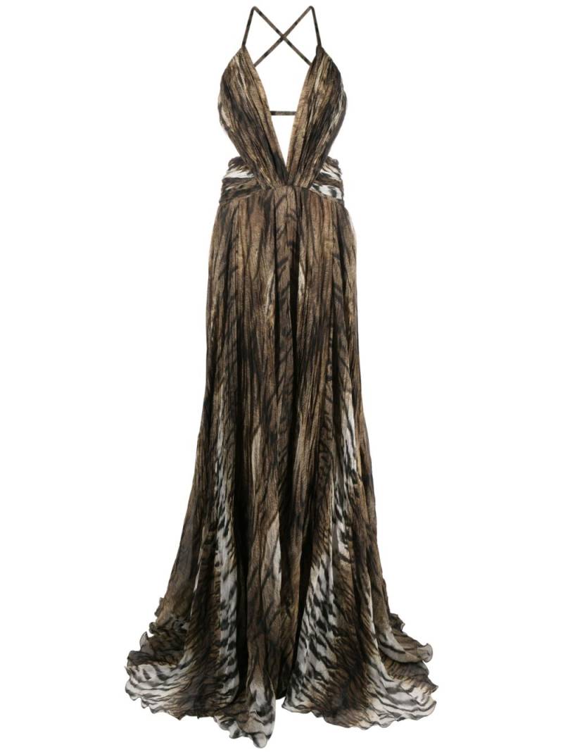 Roberto Cavalli deep V-neck maxi dress - Brown von Roberto Cavalli