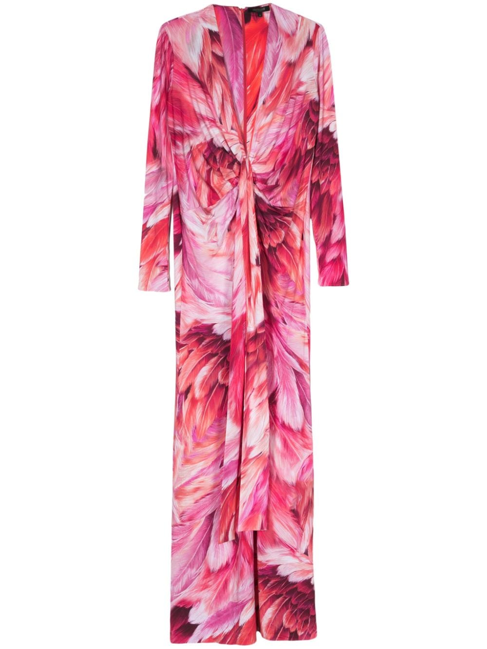 Roberto Cavalli feather-print ruched maxi dress - Pink von Roberto Cavalli