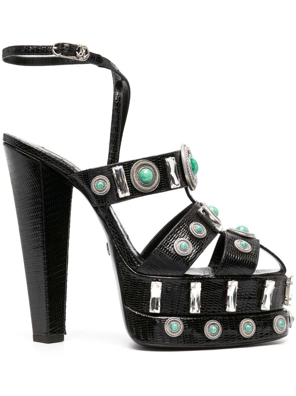 Roberto Cavalli gemstone-detail leather platform sandals - Black von Roberto Cavalli