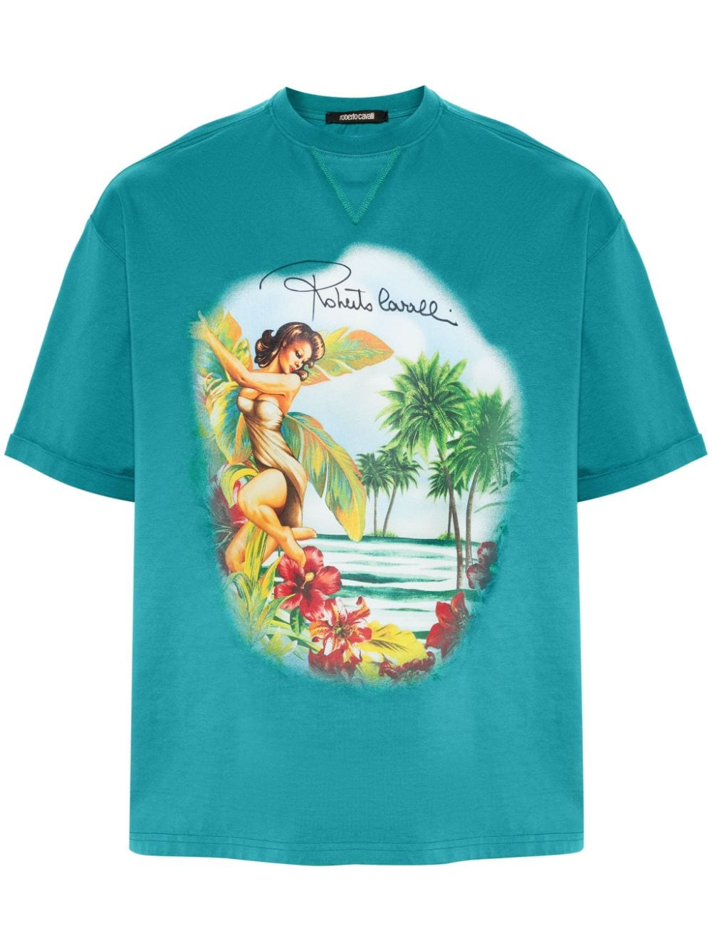 Roberto Cavalli hawaii-print cotton T-shirt - Blue von Roberto Cavalli