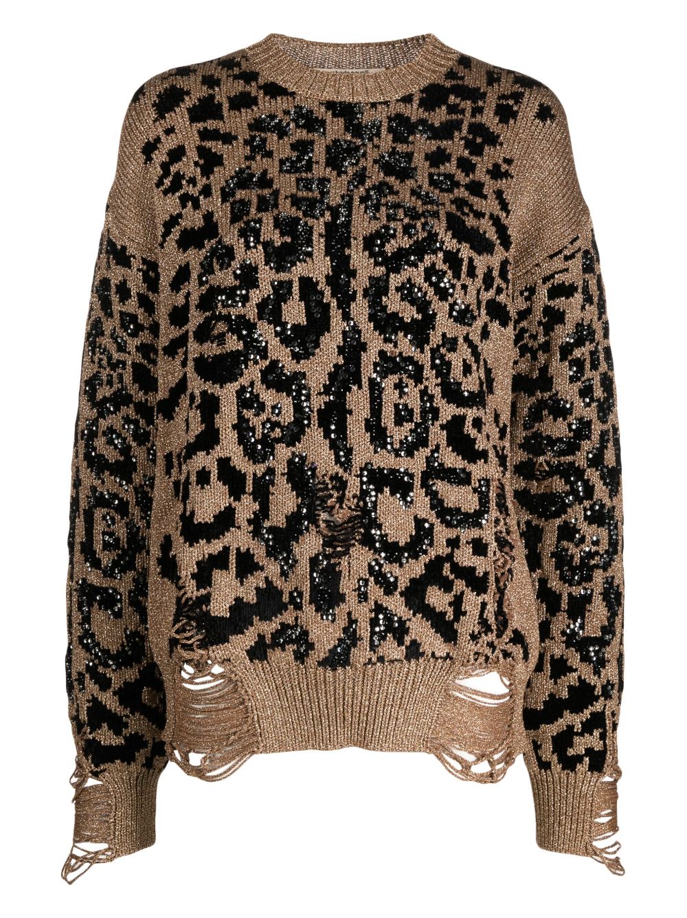 Roberto Cavalli leopard-print distressed jumper - Gold von Roberto Cavalli