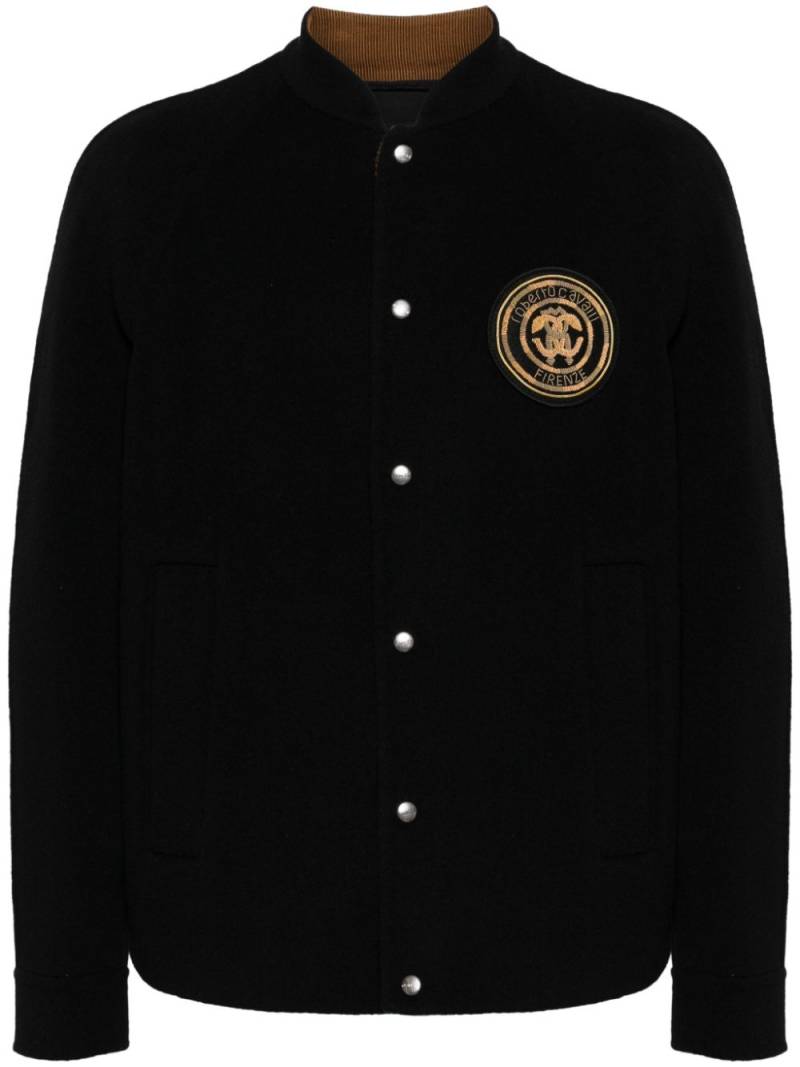 Roberto Cavalli logo-embroidered wool bomber jacket - Black von Roberto Cavalli