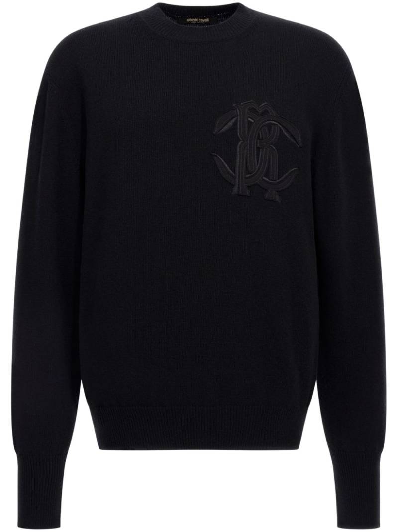 Roberto Cavalli logo-embroidered wool sweatshirt - Black von Roberto Cavalli