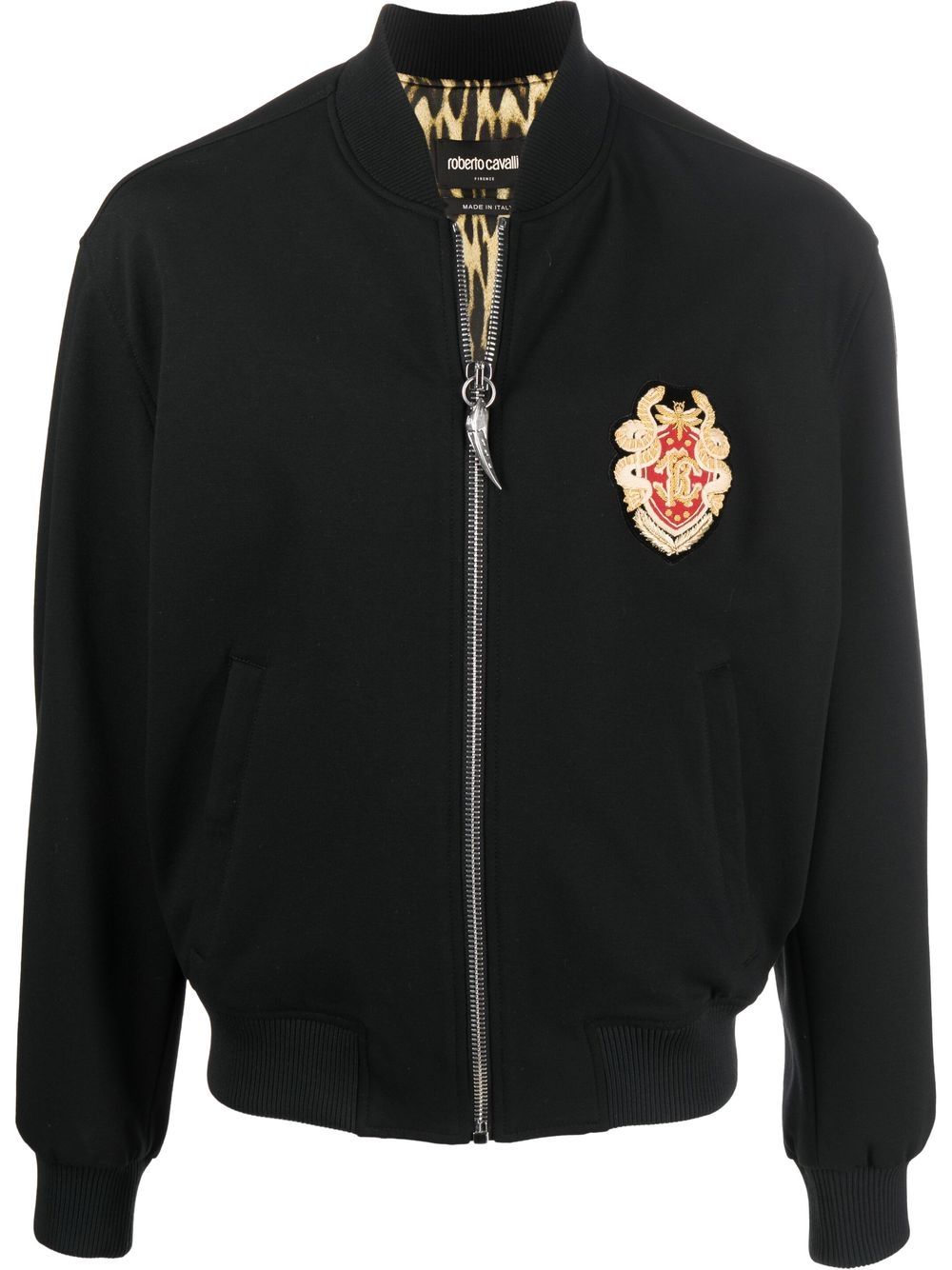 Roberto Cavalli logo-patch bomber jacket - Black von Roberto Cavalli