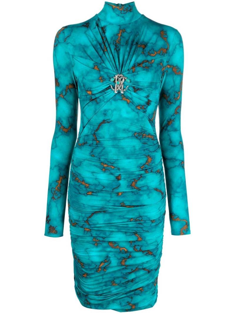 Roberto Cavalli marble-print bodycon midi dress - Blue von Roberto Cavalli