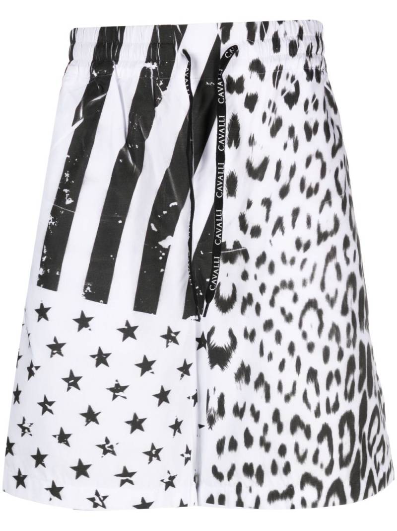 Roberto Cavalli mixed-print drawstring-waist shorts - White von Roberto Cavalli