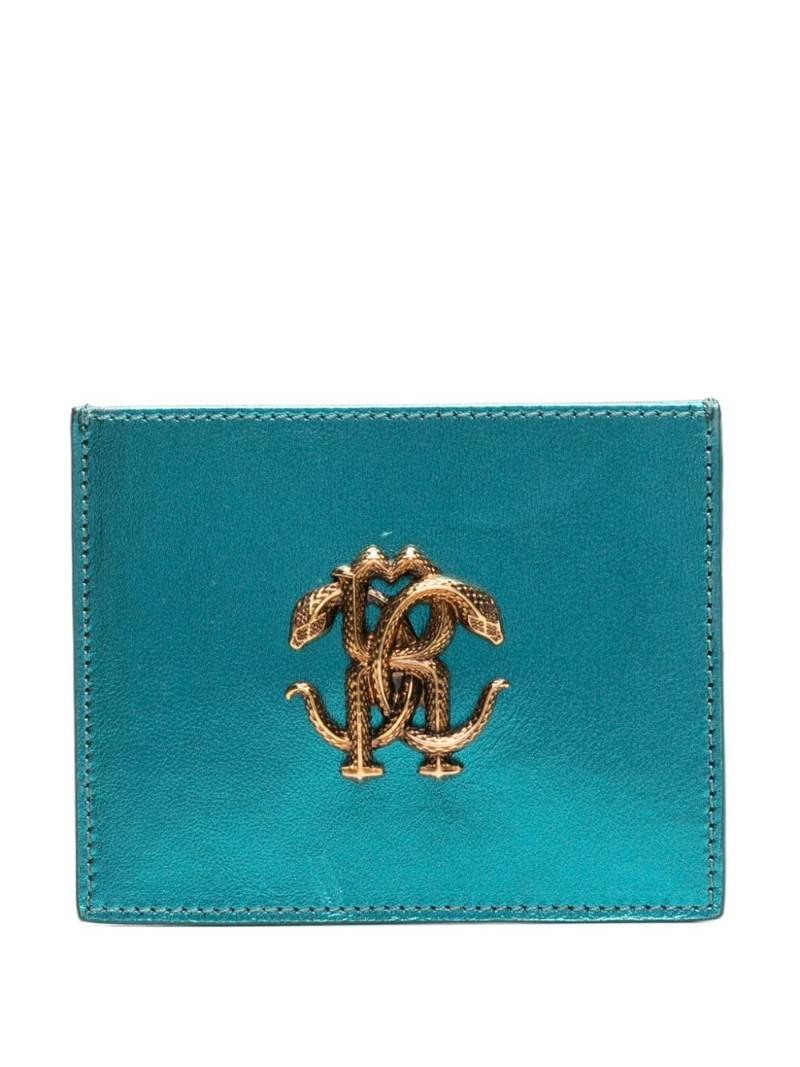 Roberto Cavalli monogram-plaque leather cardholder - Blue von Roberto Cavalli