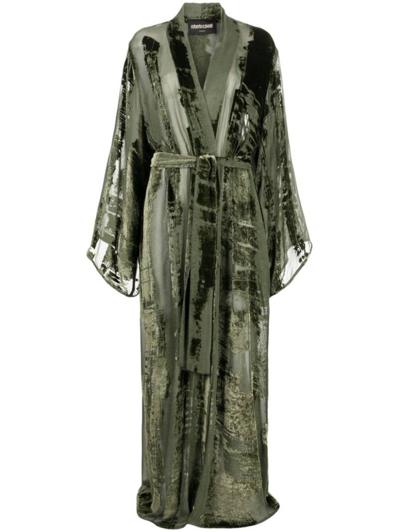 Roberto Cavalli panelled velvet robe coat - Green von Roberto Cavalli