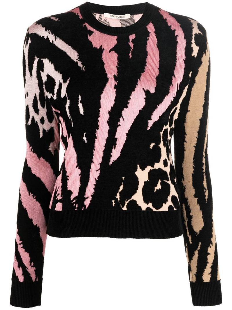 Roberto Cavalli patterned crew neck jumper - Black von Roberto Cavalli