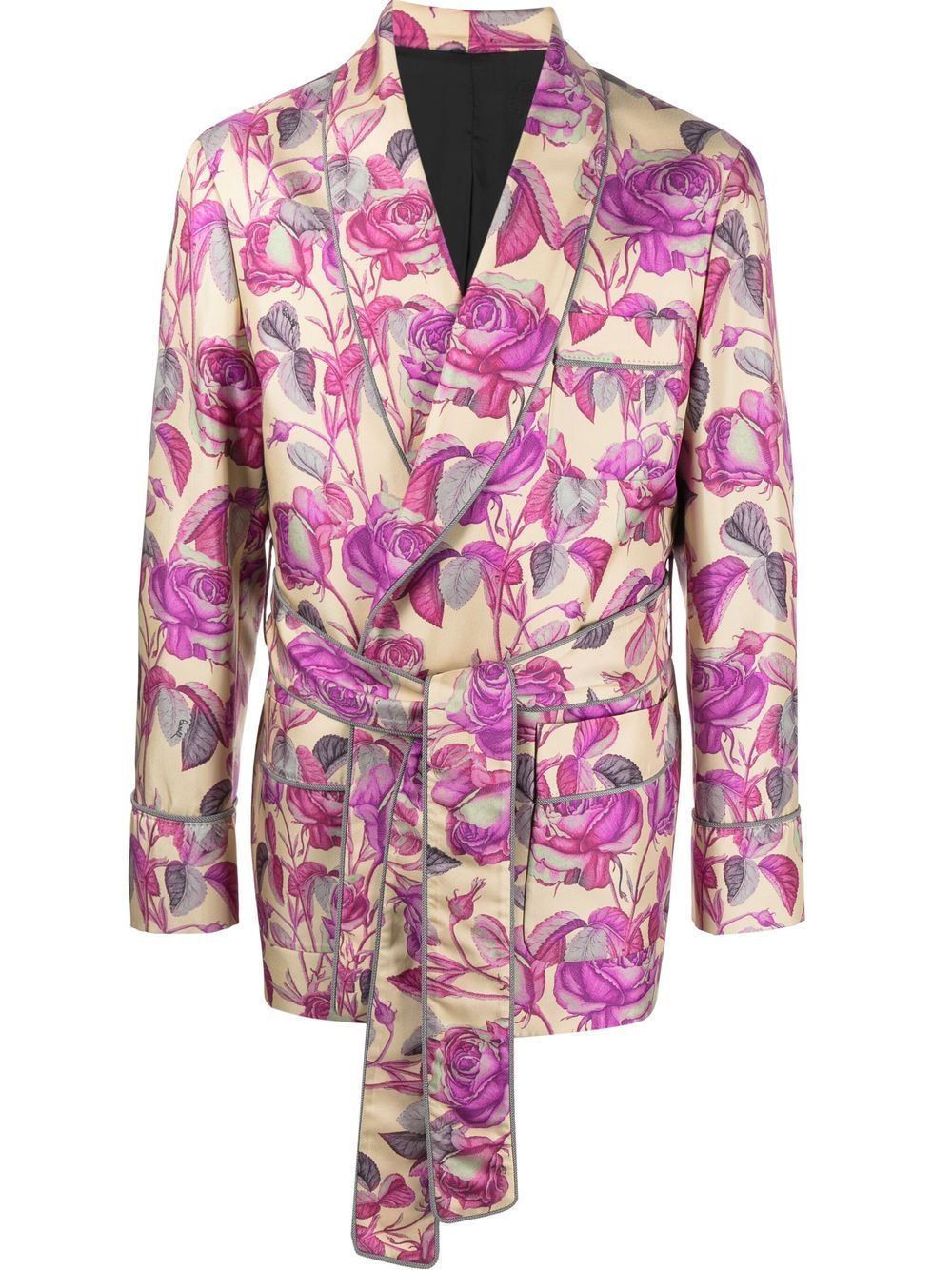 Roberto Cavalli rose-print belted silk blazer - Neutrals von Roberto Cavalli