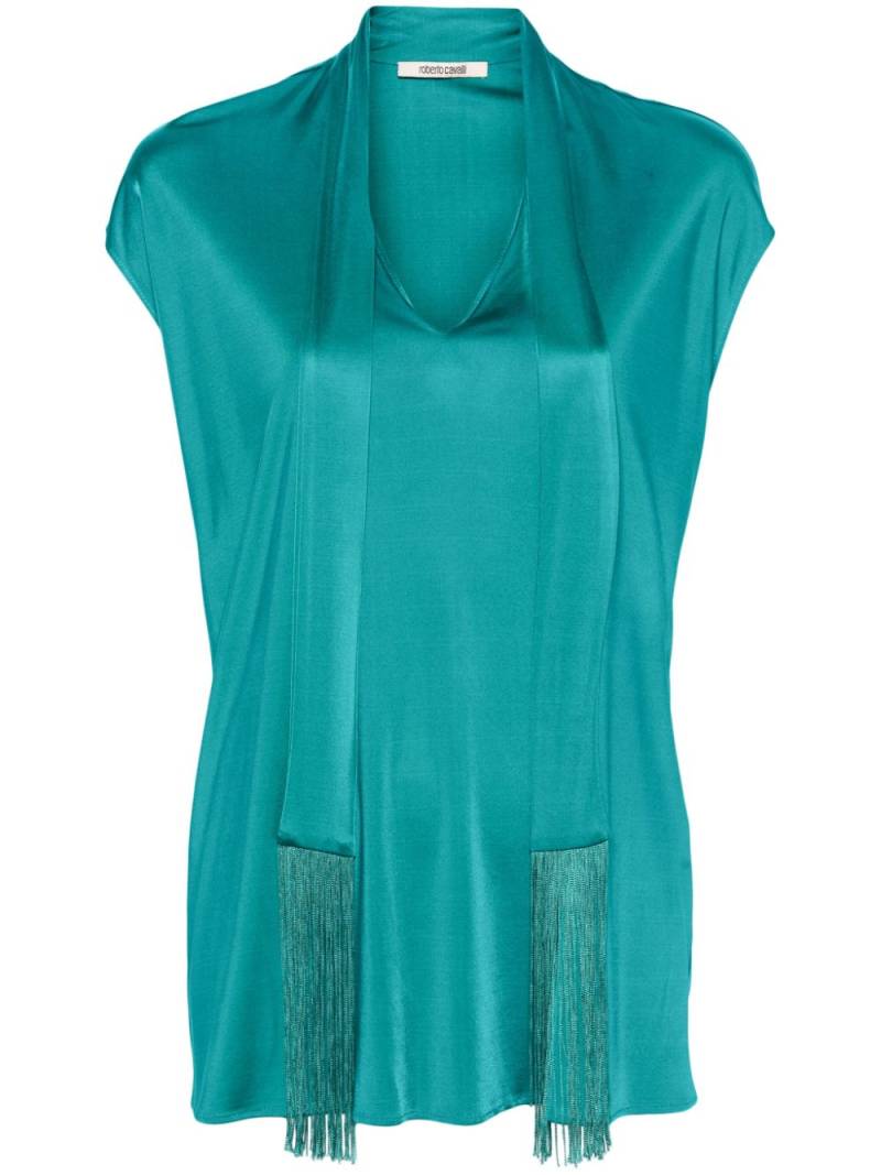 Roberto Cavalli scarf-detail V-neck blouse - Green von Roberto Cavalli