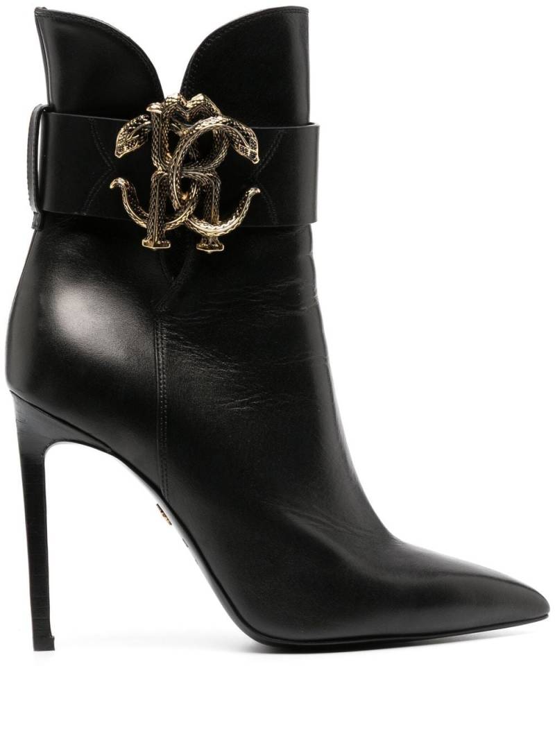 Roberto Cavalli snake-logo leather bootie - Black von Roberto Cavalli