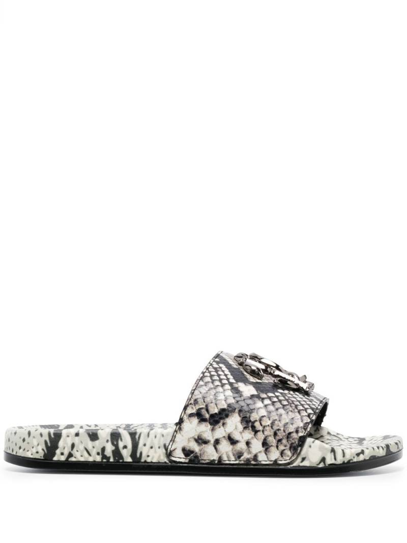 Roberto Cavalli snakeskin-effect flat slides - Grey von Roberto Cavalli