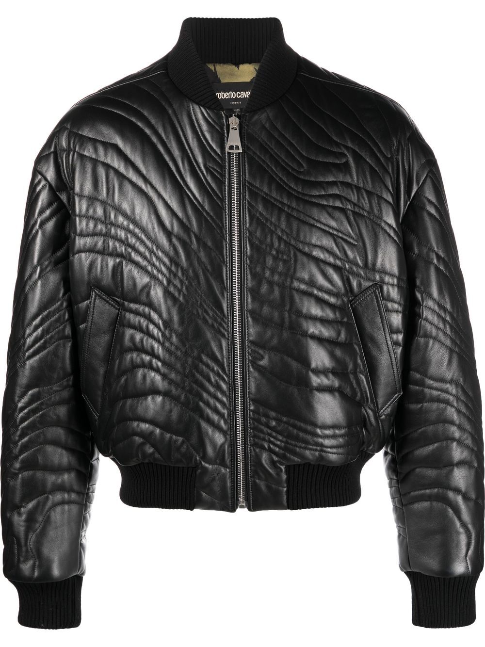 Roberto Cavalli stripe-quilted leather bomber jacket - Black von Roberto Cavalli