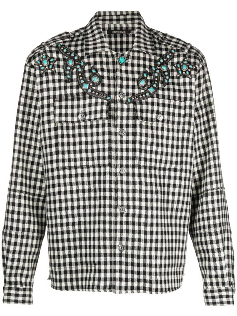 Roberto Cavalli studded gingham wool-blend shirt - Black von Roberto Cavalli