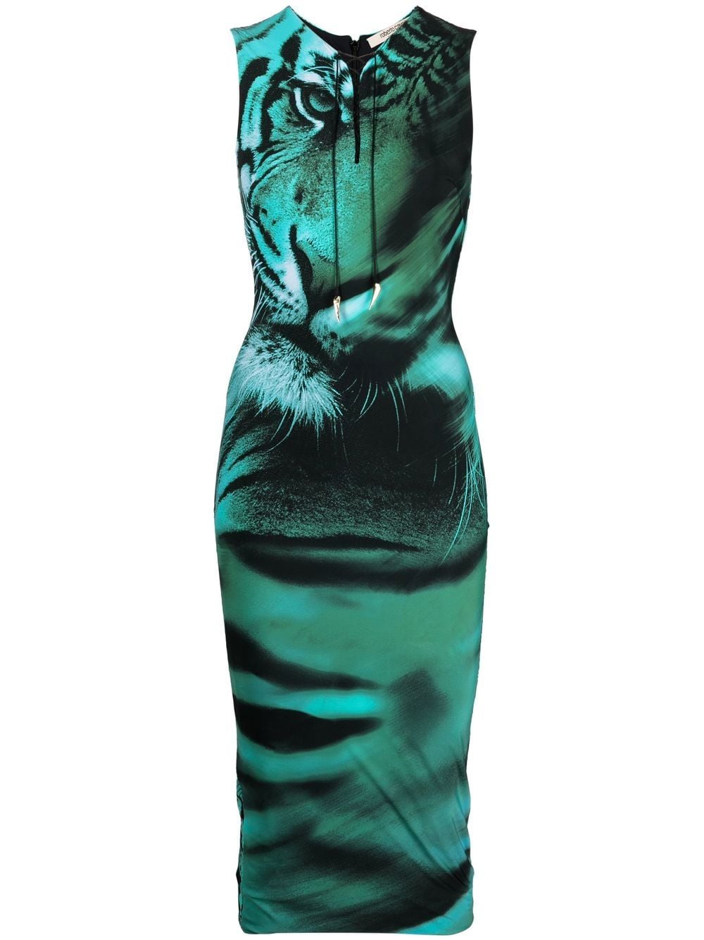 Roberto Cavalli tiger-print midi dress - Green von Roberto Cavalli