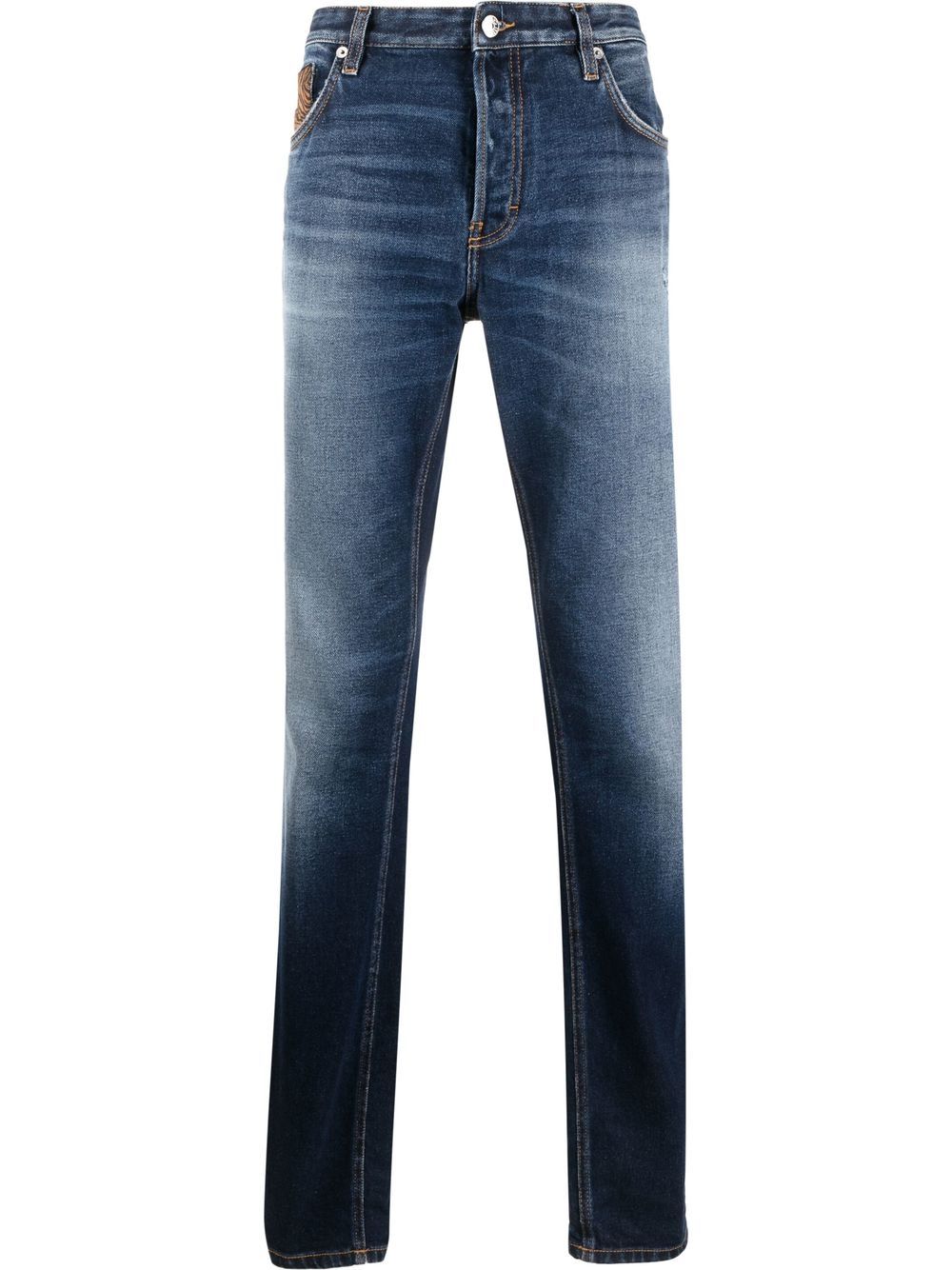 Roberto Cavalli whiskered patch-detail slim jeans - Blue von Roberto Cavalli