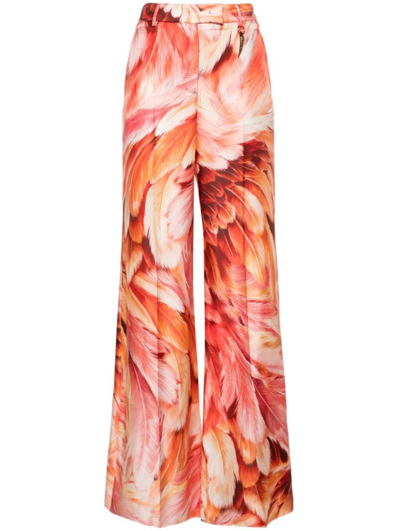 Roberto Cavalli wide-leg feather-print trousers - Orange von Roberto Cavalli