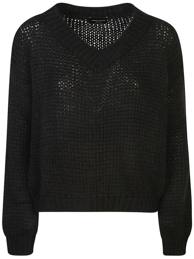 Roberto Collina open-knit v-neck sweater - Black von Roberto Collina