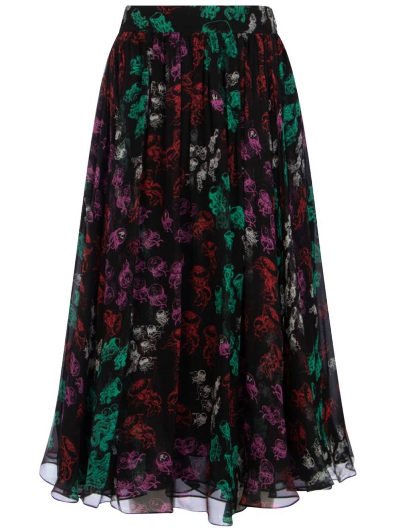 Rochas abstract-pattern print midi skirt - Black von Rochas