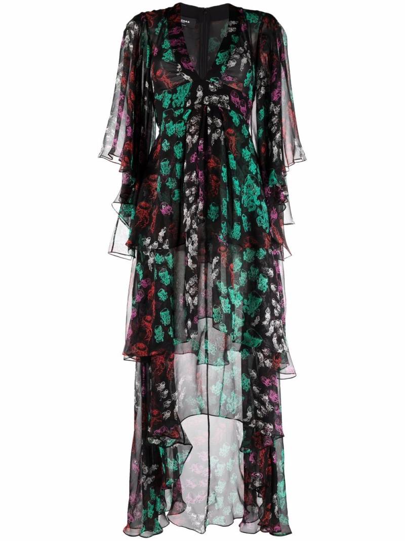 Rochas jellyfish-print V-neck dress - Black von Rochas