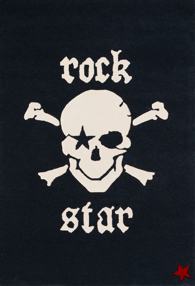 Rock STAR Baby Kinderteppich »RN2385-1«, rechteckig, handgearbeiteter Konturenschnitt, 80% Wollanteil, Motiv Totenkopf von Rock STAR Baby