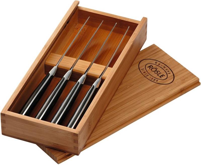 RÖSLE Steakmesser, (Set, 4 tlg.), 4 Steakmesser mit Klinge aus Klingenspezialstahl, inkl. Holzbox von Rösle