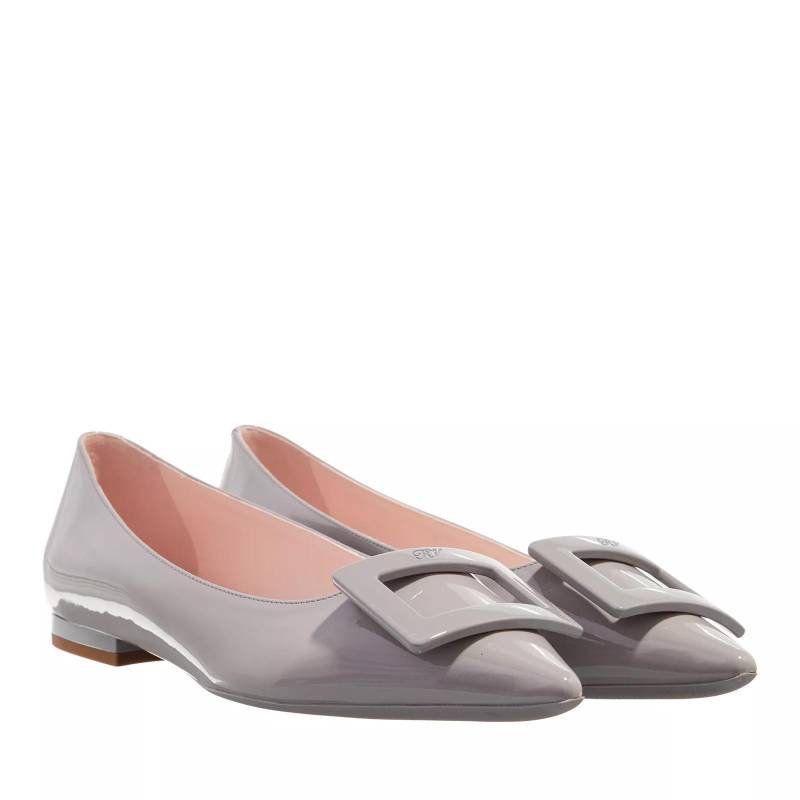 Roger Vivier Loafer - Enamel Plain Leather Logo Ballet Shoes - Gr. 39 (EU) - in Grau - für Damen von Roger Vivier