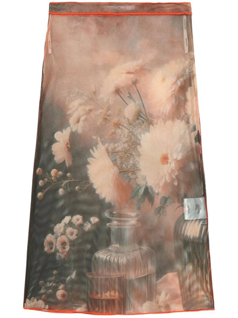 Rokh floral-print semi-sheer skirt - Neutrals von Rokh