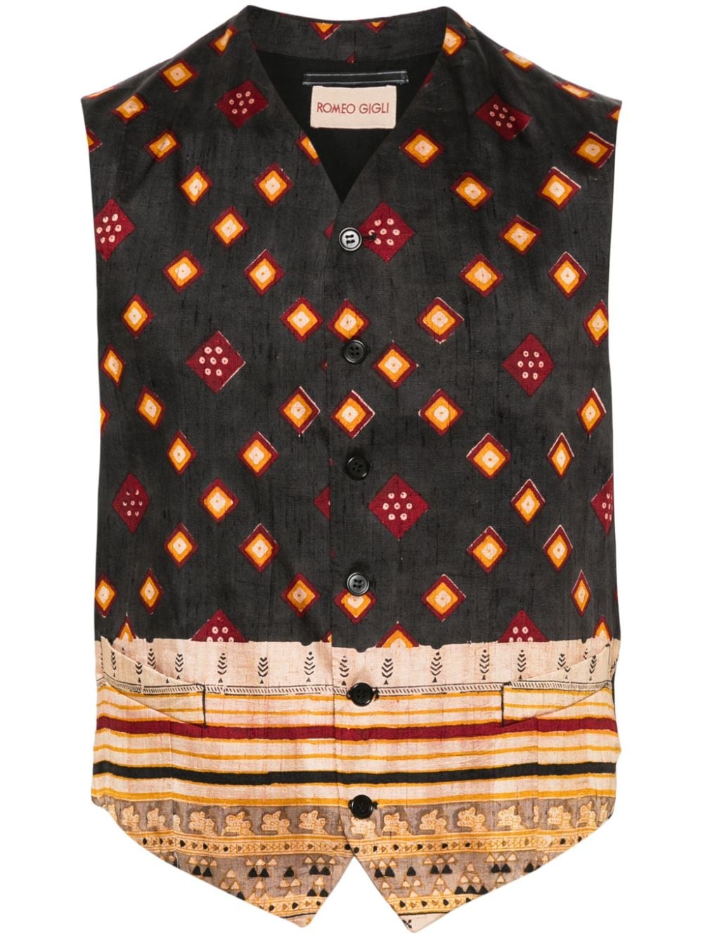 Romeo Gigli Pre-Owned 1990s geometric-print silk waistcoat - Black von Romeo Gigli Pre-Owned