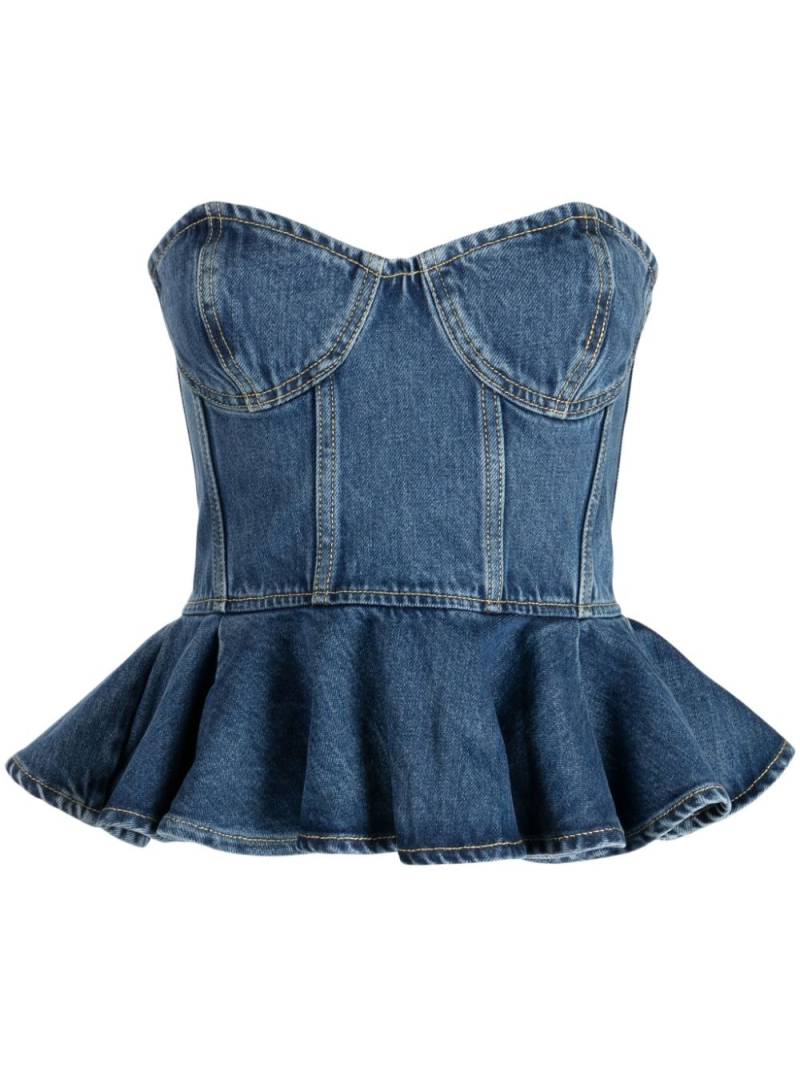 Ronny Kobo ruffled strapless denim crop top - Blue von Ronny Kobo