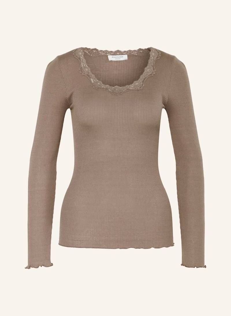 Rosemunde Longsleeve Babette Aus Seide Mit Spitzenbesatz beige von Rosemunde