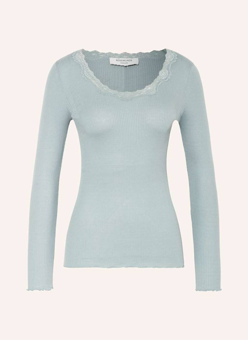 Rosemunde Longsleeve Babette Aus Seide Mit Spitzenbesatz blau von Rosemunde