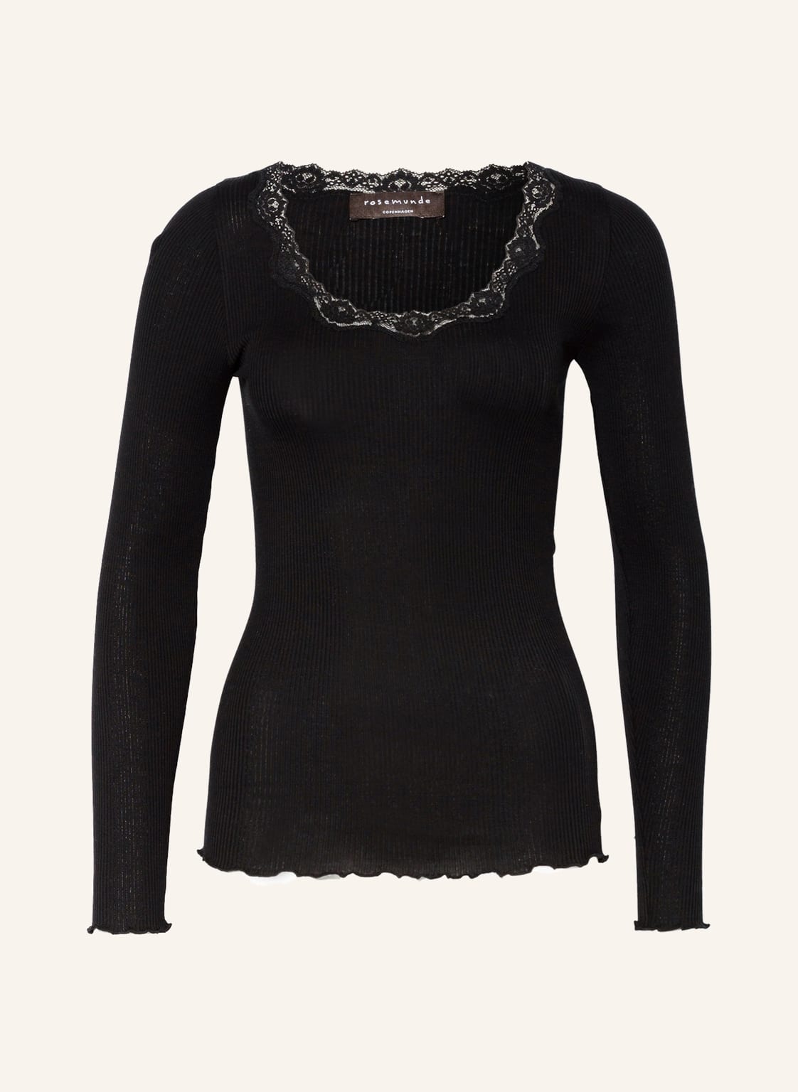 Rosemunde Longsleeve Babette Aus Seide Mit Spitzenbesatz schwarz von Rosemunde